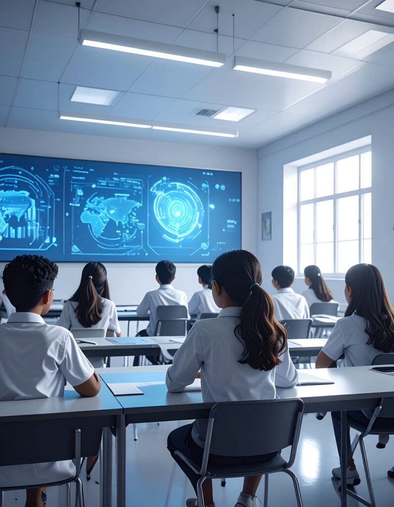 firefly a realistic photoshoot image of a classroom with futuristic technology with indian st 166021